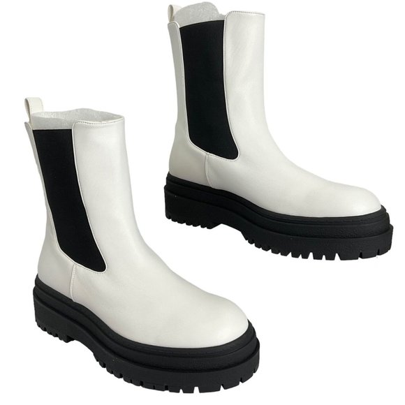 Good American Shoes - Good American Boots Women Sz 11 Chelsea White Leather GA036V-X $349 Nib